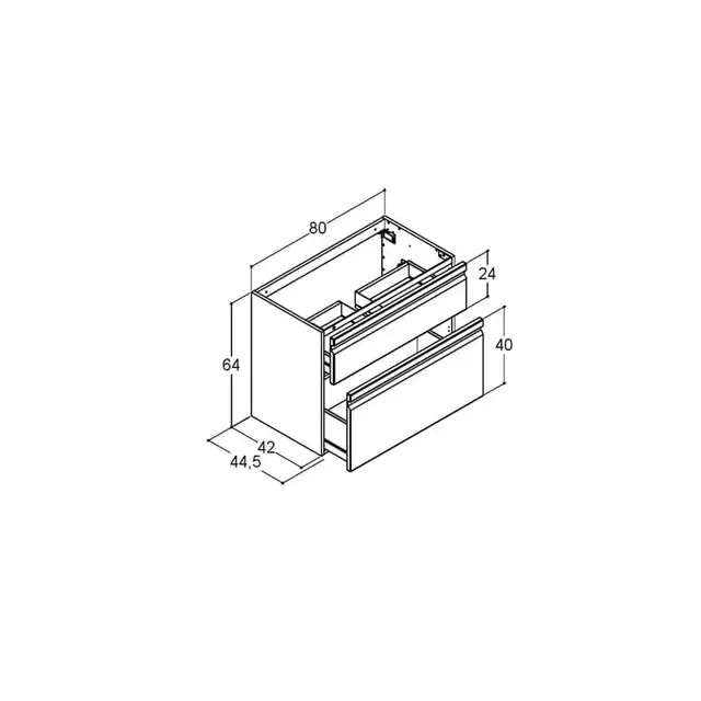 Dansani Inzo Servantskap med 2 skuffer 80x44x64 cm, integrert grep, Sort Gummi 