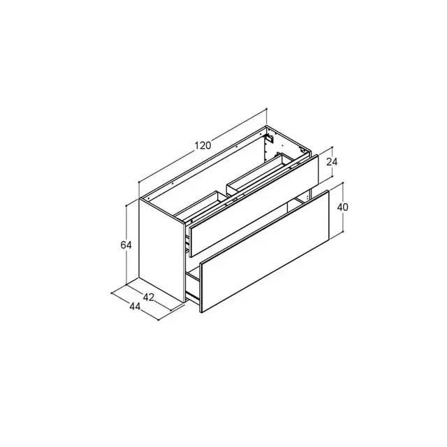 Dansani Inzo Servantskap med 2 skuffer 120x44x64 cm, uten grep, Hvit Matt 