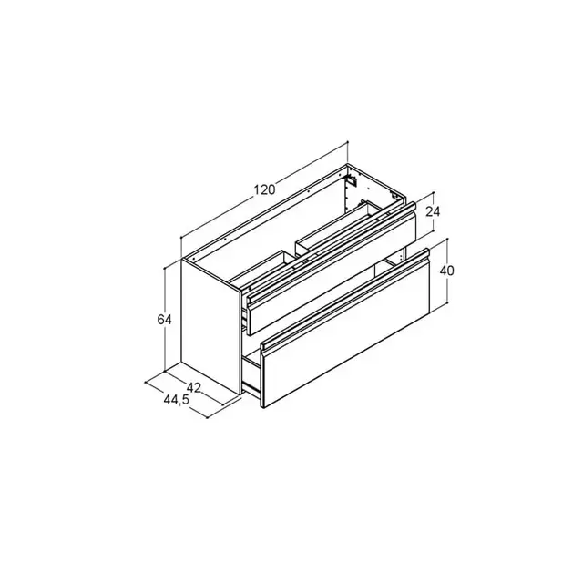 Dansani Inzo Servantskap med 2 skuffer 120x44x64 cm, integrert grep, Sort Gummi 