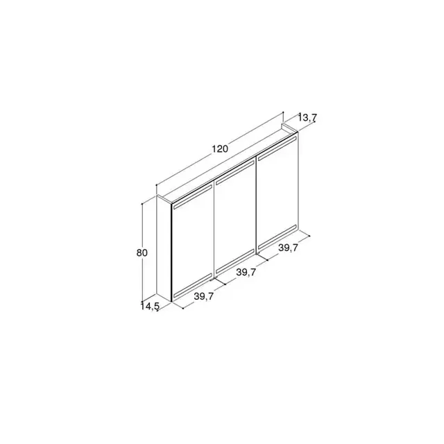 Dansani Level Speilskap med LED-lys 120x14,5x80 cm, Grå Matt 