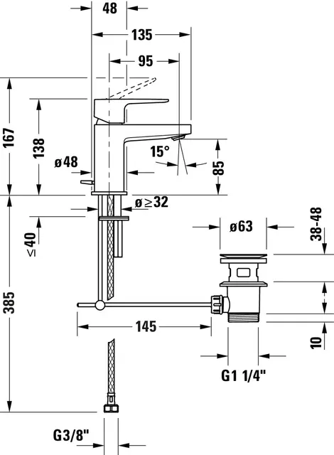 Duravit Manhattan 1-greps Servantbatteri Liten Modell, m/oppløftventil, Krom 