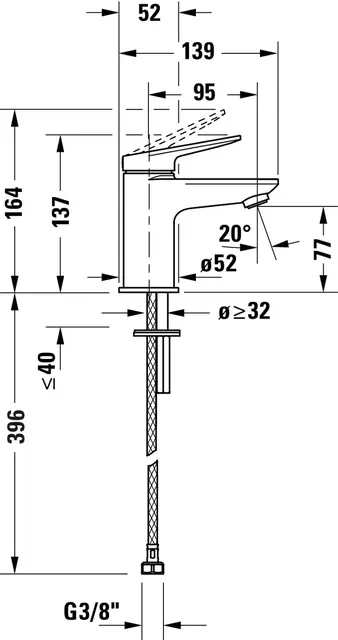 Duravit Wave 1-greps Servantbatteri S Liten Modell, u/bunnventil, Rustfritt 