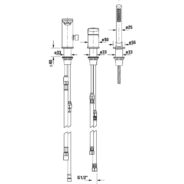 Duravit Wave 3-hulls Badekarbatteri For karkant, Krom 