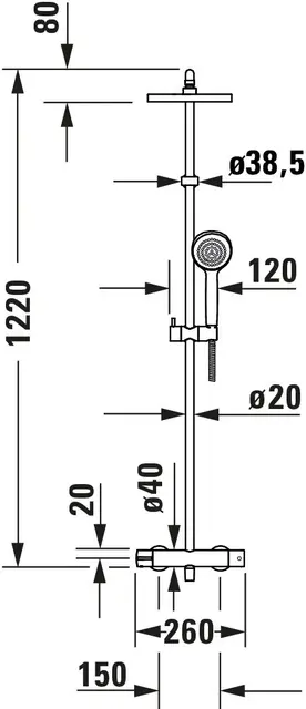 Duravit B.1 Dusjsystem Ø 200 mm, med termostat, Krom 