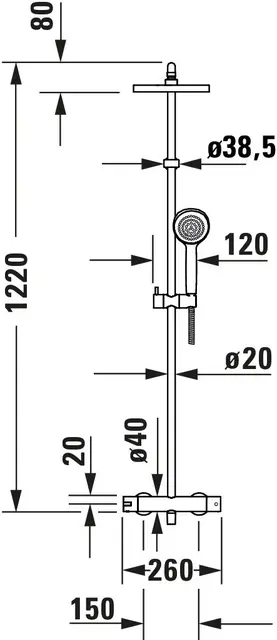 Duravit B.2 Dusjsystem Ø 200 mm, med termostat, Krom 