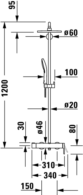 Duravit C.1 Dusjsystem Ø 230 mm, 1-greps blander, Krom 