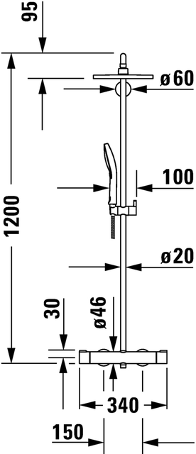 Duravit C.1 Dusjsystem Ø 230 mm, med termostat, Krom 