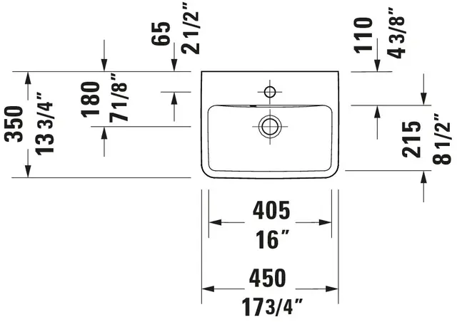 Duravit No.1 Vegghengt Servant 450x350 mm, 1 bl.hull, m/o.l, Hvit 