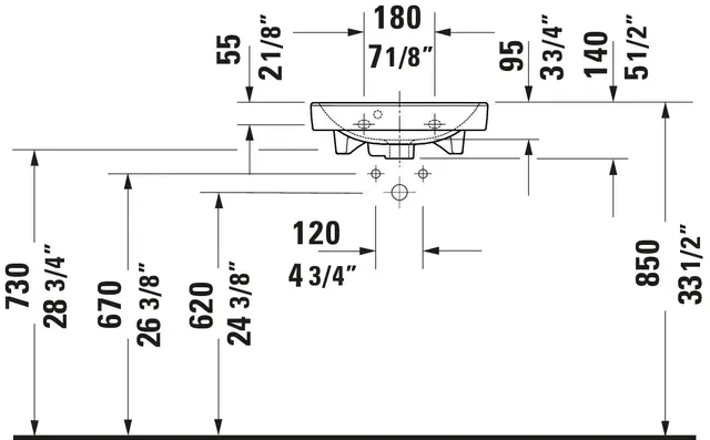 Duravit No.1 Vegghengt Servant 450x350 mm, 1 bl.hull, m/o.l, Hvit 