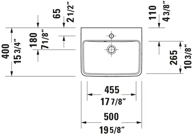 Duravit No.1 Vegghengt Servant 500x400 mm, 1 bl.hull, m/o.l, Hvit 
