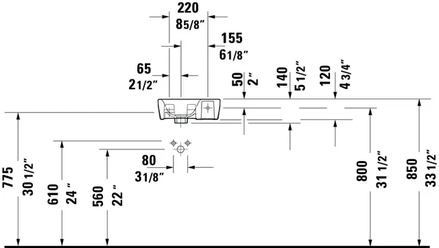 Duravit No.1 Vegghengt Servant 360x220 mm, 1 bl.hull, u/o.l, Hvit 