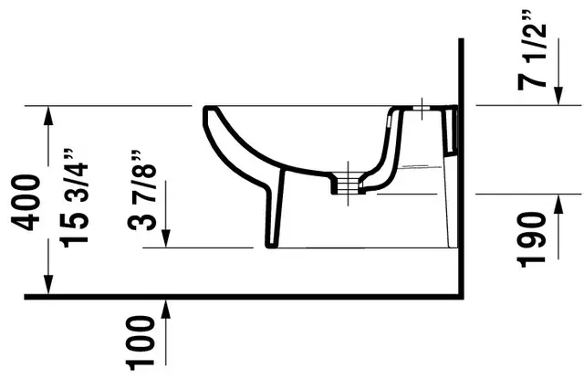 Duravit No.1 Vegghengt Bidet 370x540 mm, 1 bl.hull, m/o.l, Hvit 