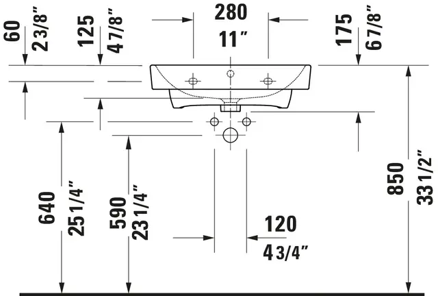 Duravit No.1 Vegghengt Servant 600x460 mm, 1 bl.hull, m/o.l, Hvit 