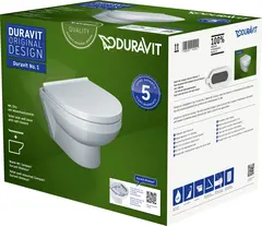 Duravit No.1 Vegghengt toalettpakke u/skyllekant, m/myktlukkende sete/lokk