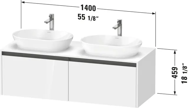 Duravit Ketho.2 Servantskap, 2 Skuffer 1400x550 mm, Dobbel, Grafitt 