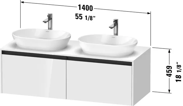 Duravit Ketho.2 Servantskap, 2 Skuffer 1400x550 mm, Dobbel, Grafitt 