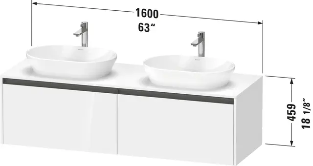 Duravit Ketho.2 Servantskap, 2 Skuffer 1600x550 mm, Dobbel, Valnøtt 