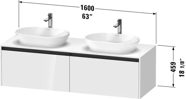 Duravit Ketho.2 Servantskap, 2 Skuffer 1600x550 mm, Høyre, Betonggrå 