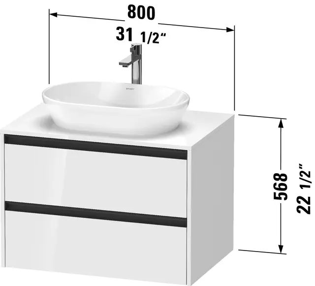 Duravit Ketho.2 Servantskap, 2 Skuffer 800x550 mm, Betonggrå 