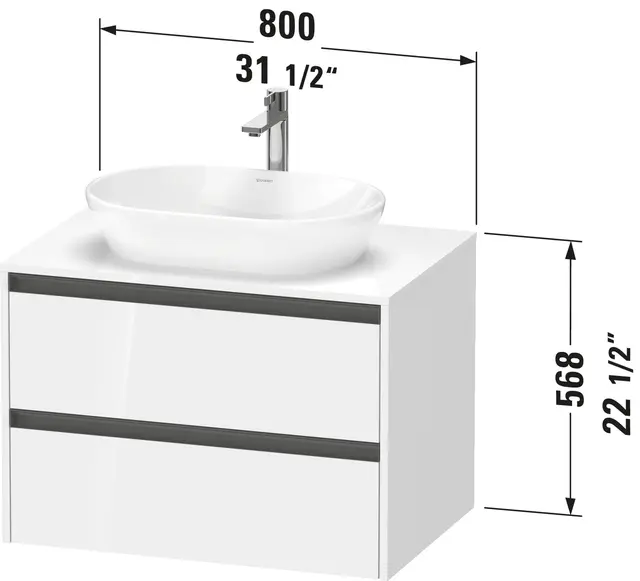 Duravit Ketho.2 Servantskap, 2 Skuffer 800x550 mm, Mørk Valnøtt 