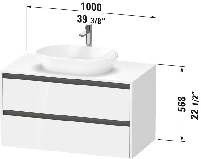 Duravit Ketho.2 Servantskap, 2 Skuffer 1000x550 mm, Hvit Høyglans 