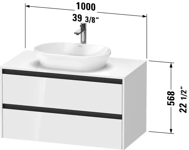 Duravit Ketho.2 Servantskap, 2 Skuffer 1000x550 mm, Hvit Høyglans 