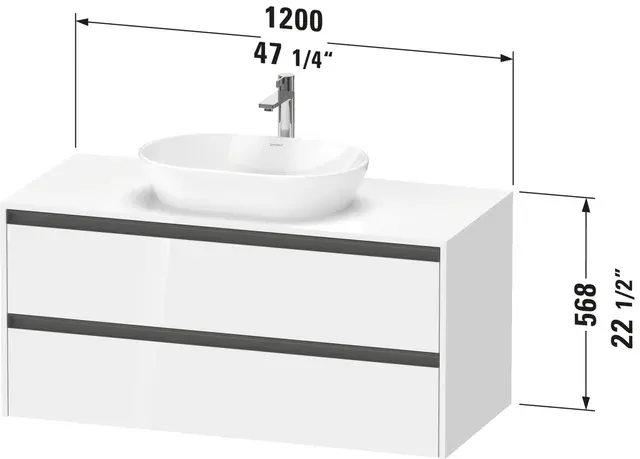 Duravit Ketho.2 Servantskap, 2 Skuffer 1200x550 mm, Tekstil 