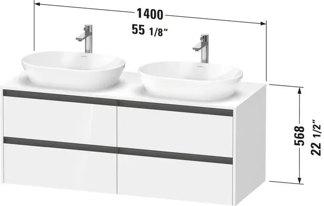 Duravit Ketho.2 Servantskap, 4 Skuffer 1400x550 mm, Høyre, Betonggrå 