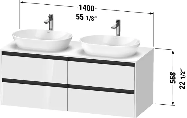 Duravit Ketho.2 Servantskap, 4 Skuffer 1400x550 mm, Høyre, Betonggrå 