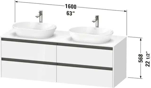 Duravit Ketho.2 Servantskap, 4 Skuffer 1600x550 mm, Dobbel, Grafitt Matt 