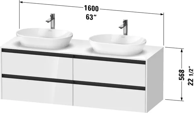 Duravit Ketho.2 Servantskap, 4 Skuffer 1600x550 mm, Dobbel, Grafitt Matt 