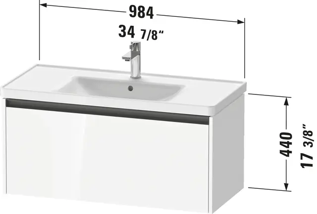 Duravit Ketho.2 Servantskap, 1 Skuff 984x455 mm, Betonggrå 