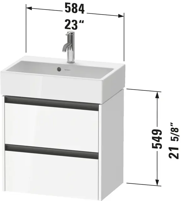 Duravit Ketho.2 Servantskap, 2 Skuffer 584x390 mm, Mørk Valnøtt 