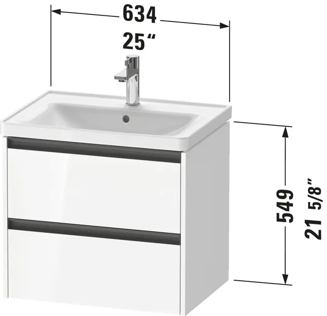 Duravit Ketho.2 Servantskap, 2 Skuffer 634x455 mm, Hvit Høyglans 