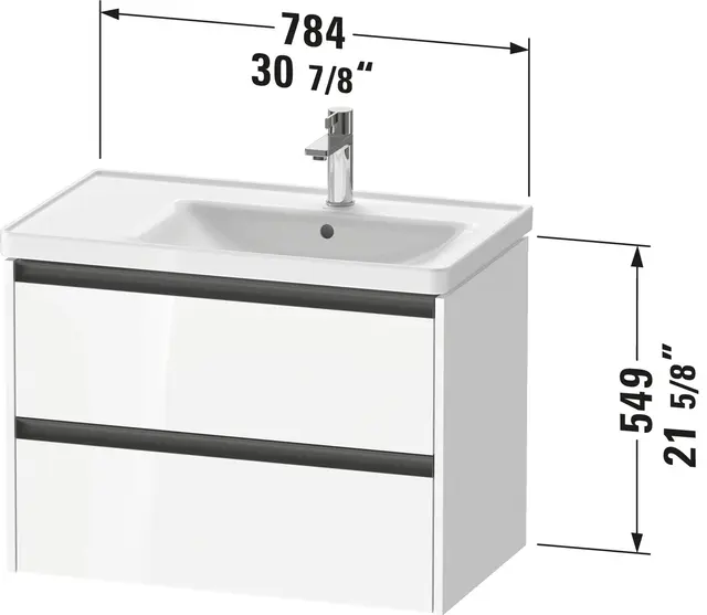 Duravit Ketho.2 Servantskap, 2 Skuffer 784x455 mm, Høyre, Hvit Høyglans 