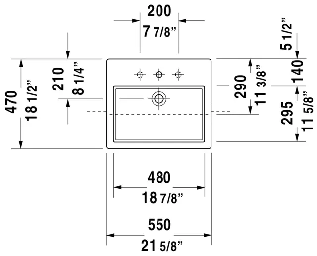 Duravit Vero Servant for frembygging 550x470 mm, u/bl.hull, m/overløp, Hvit 