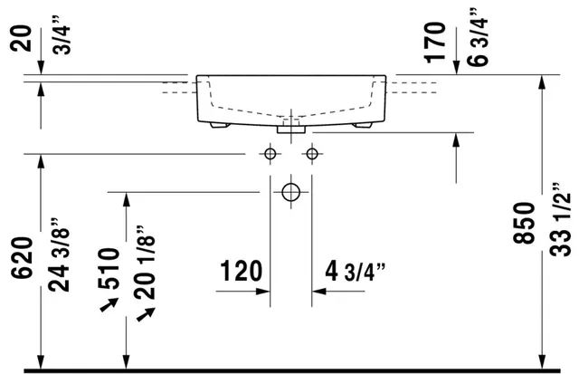 Duravit Vero Servant for frembygging 550x470 mm, u/bl.hull, m/overløp, Hvit 