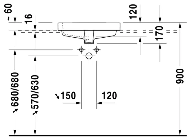 Duravit Vero Servant for nedfelling 500x465 mm, u/bl.hull, m/overløp, Hvit 