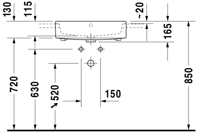 Duravit Vero Servant for nedfelling 550x470 mm, u/bl.hull, m/o.l, Hvit m/WG 