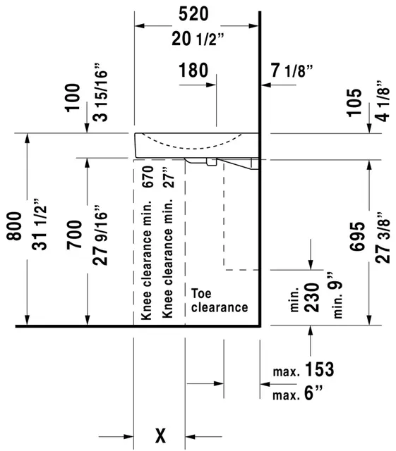Duravit Architec Vegghengt servant 575x520 mm, 1 bl.hull, u/o.l, Hvit m/WG 