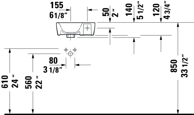 Duravit DuraStyle Vegghengt servant 360x220 mm, 1 bl.hull, u/o.l, Hvit m/WG 