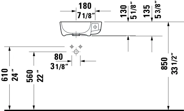 Duravit ME by Starck Vegghengt servant 400x220 mm, 1 bl.hull, u/o.l, Hvit m/WG 