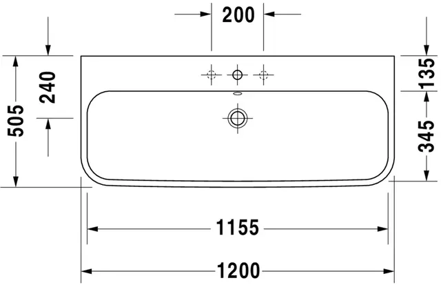 Duravit Happy D.2 Møbelservant 1200x505 mm, 1 bl.hull, m/overløp, Hvit 