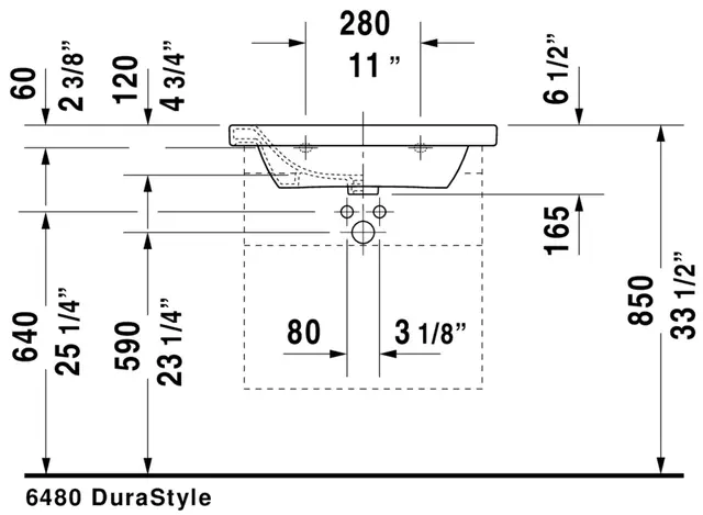 Duravit DuraStyle Møbelservant 650x480 mm, 1 bl.hull, u/overløp, Hvit 