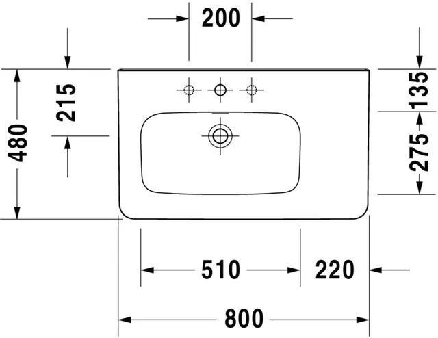 Duravit DuraStyle Møbelservant 800x480 mm, 1 bl.hull, m/o.l, Hvit m/WG 