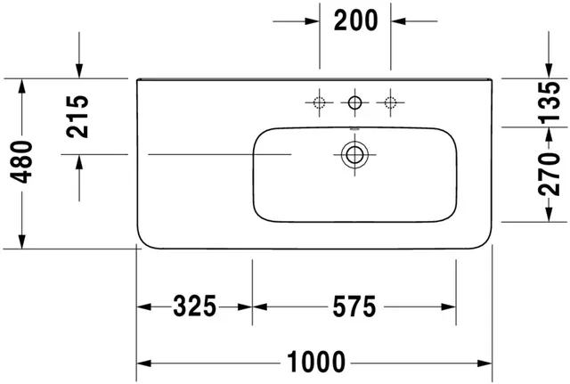 Duravit DuraStyle Møbelservant 1000x480 mm, 1 bl.hull, u/o.l, Hvit m/WG 