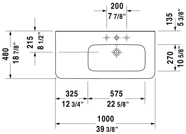 Duravit DuraStyle Møbelservant 1000x480 mm, 1 bl.hull, u/o.l, Hvit m/WG 