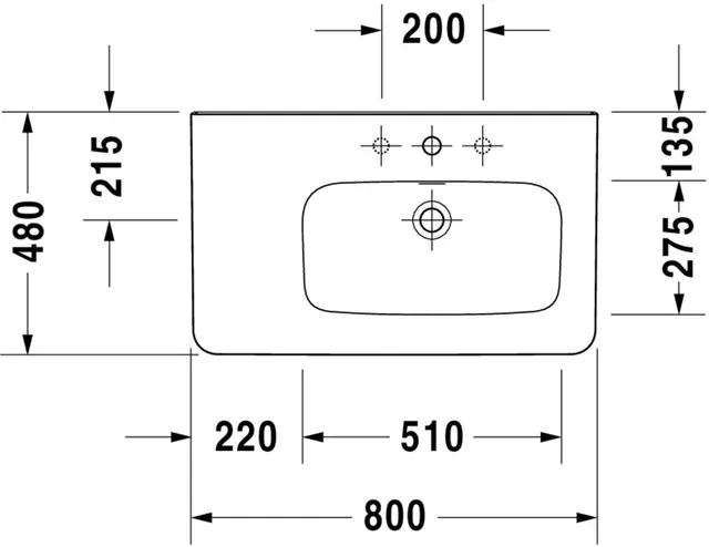 Duravit DuraStyle Møbelservant 800x480 mm, 1 bl.hull, m/o.l, Hvit m/WG 