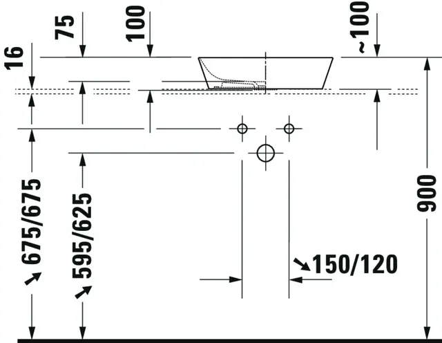 Duravit Cape Cod Toppmontert servant 430x430 mm, u/bl.hull, u/o.l, Hvit m/WG 