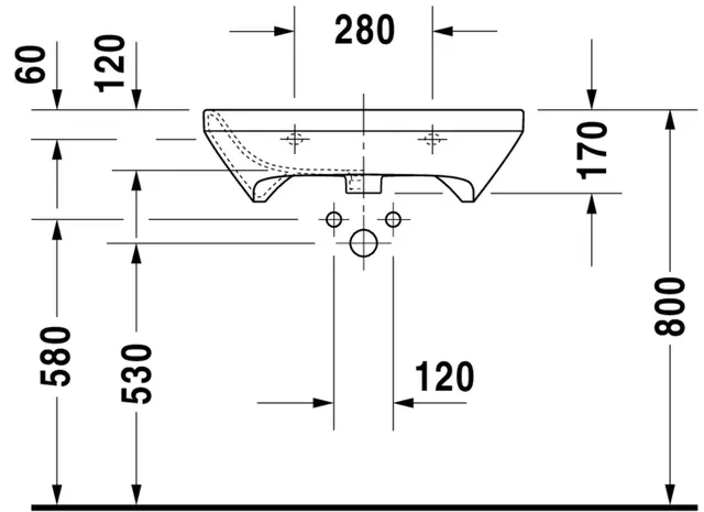 Duravit DuraStyle Vegghengt servant 650x570 mm, 1 bl.hull, m/o.l, Hvit m/WG 